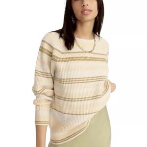 Striped Cream and Tan Women's Cashmere Sweater